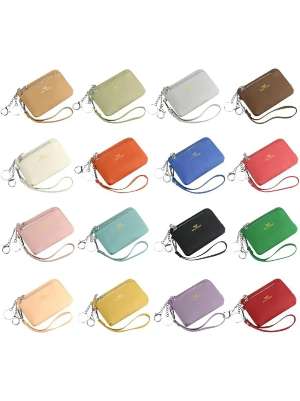 Genuine Leather RFID Coin Purse, Multi-Zipper Clutch Wallet with Keychain